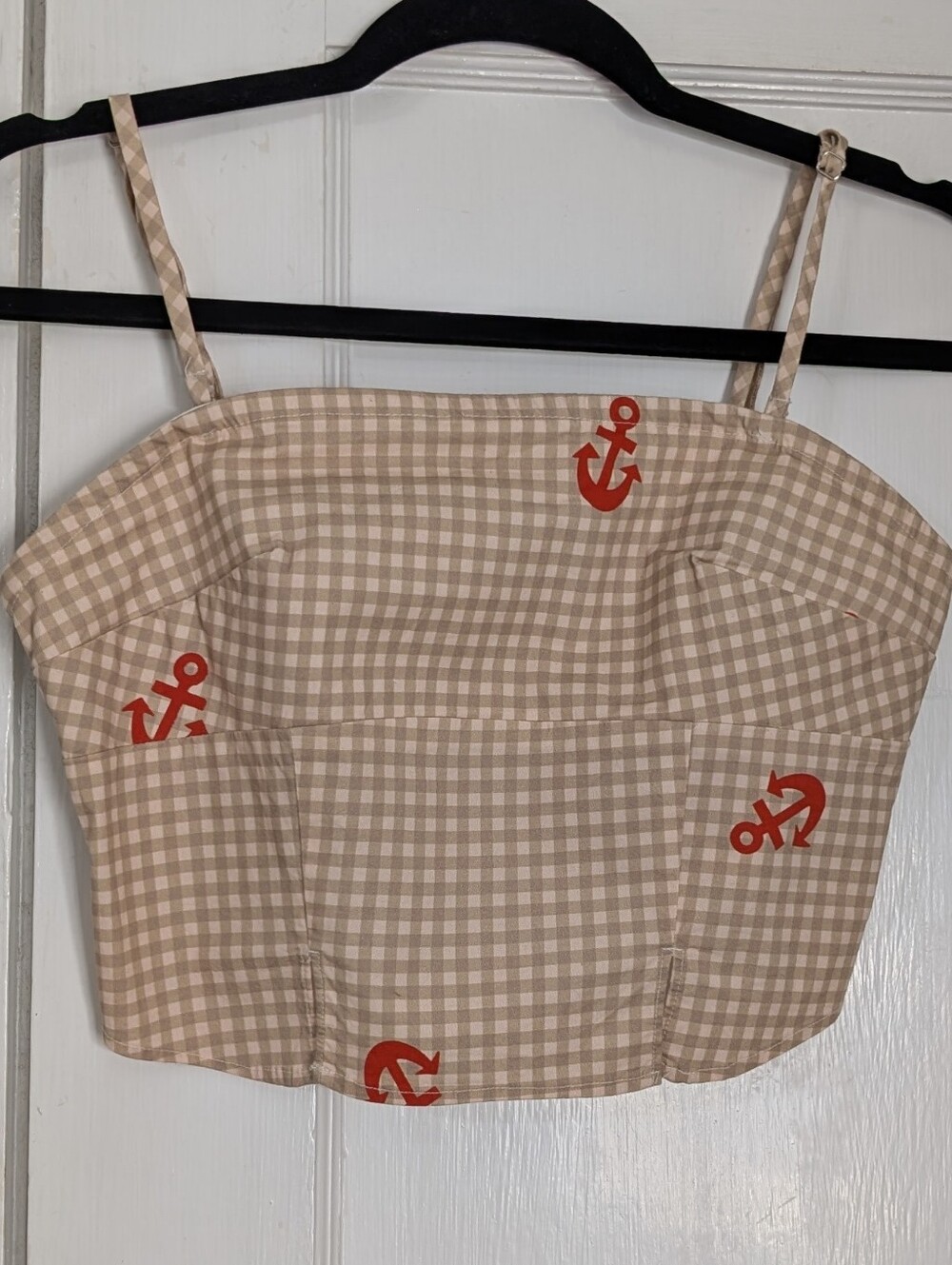 Celandine Anthropologie Smocked Tube Top Nautical Anchors Gingham Women's XS